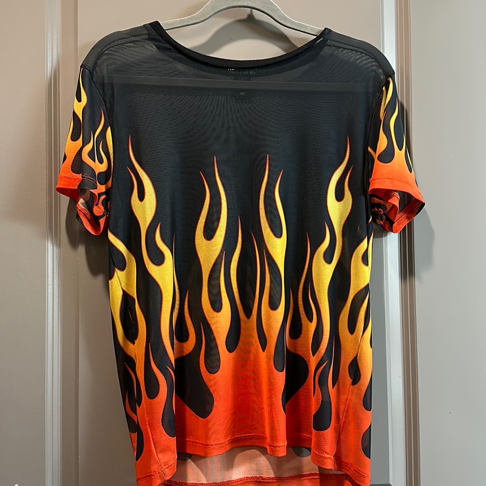 Mesh T-shirt with flame print